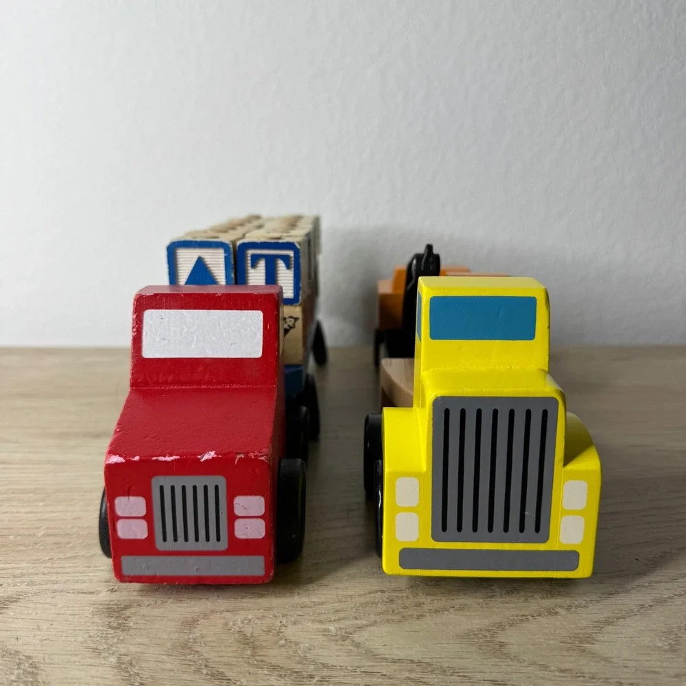 Melissa & Doug Wooden Alphabet Truck Blocks and‎ Trailer Excavator Toy Set